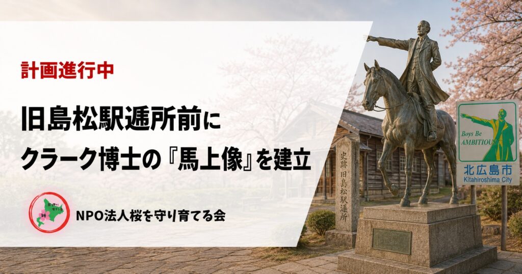 旧島松駅逓所,クラーク博士,馬上像,北広島市,NPO法人桜を守り育てる会,桜